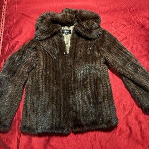 Elegant Brown real fur knitted coat